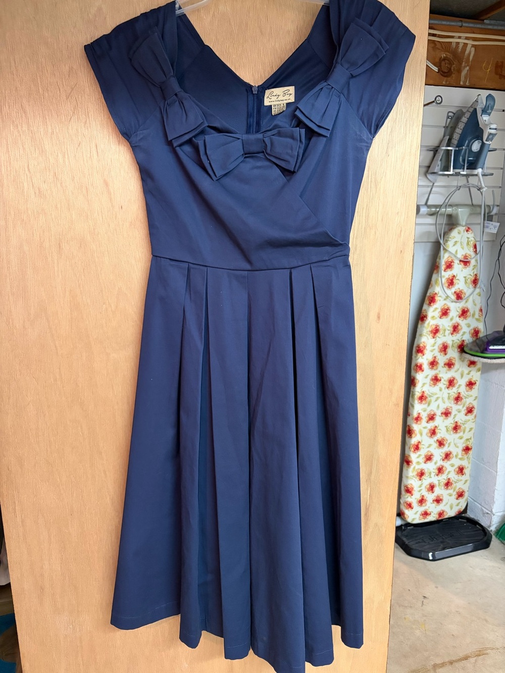 Lindy Bop Navy Bow Front Dress XS UK size 8